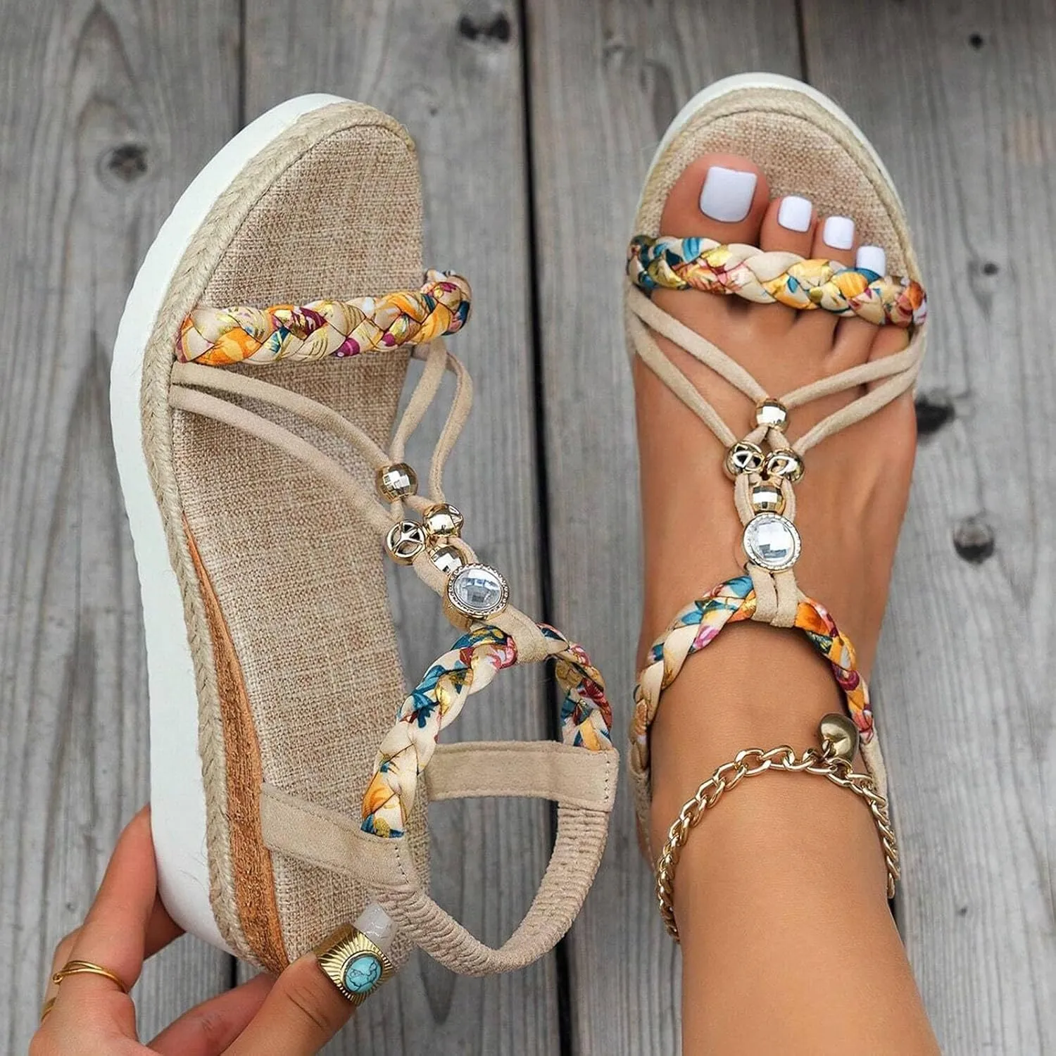 Summer Beach Sandals for Women 2025,Crystal Rhinestone Pearl Flat Sandals for Women Dressy Bling Sparkly Thong Sandals Comfortable T Strap Slip-On Shoes Casual Walking Sandals Strappy Sandals ﻿