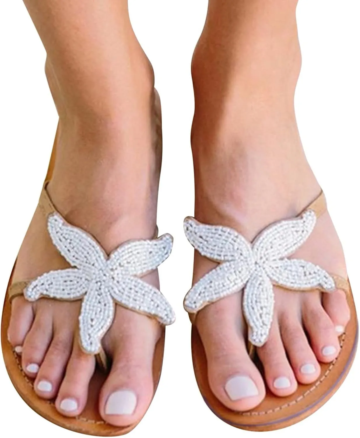 Summer Beach Slippers for Women Flip Flops Flat Sandals Casual Non Slip Open Toe Slides (White, 9.5)