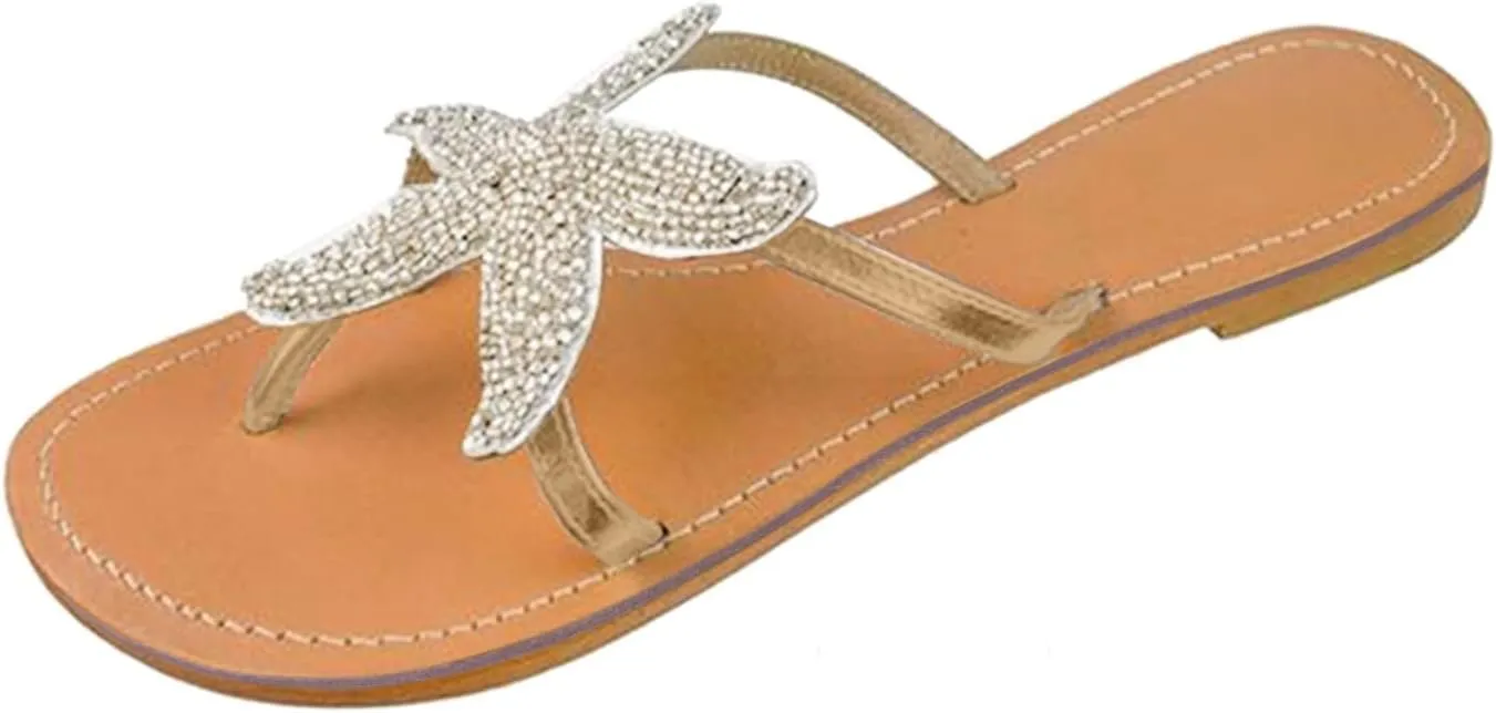 Summer Beach Slippers for Women Flip Flops Flat Sandals Casual Non Slip Open Toe Slides (White, 9.5)