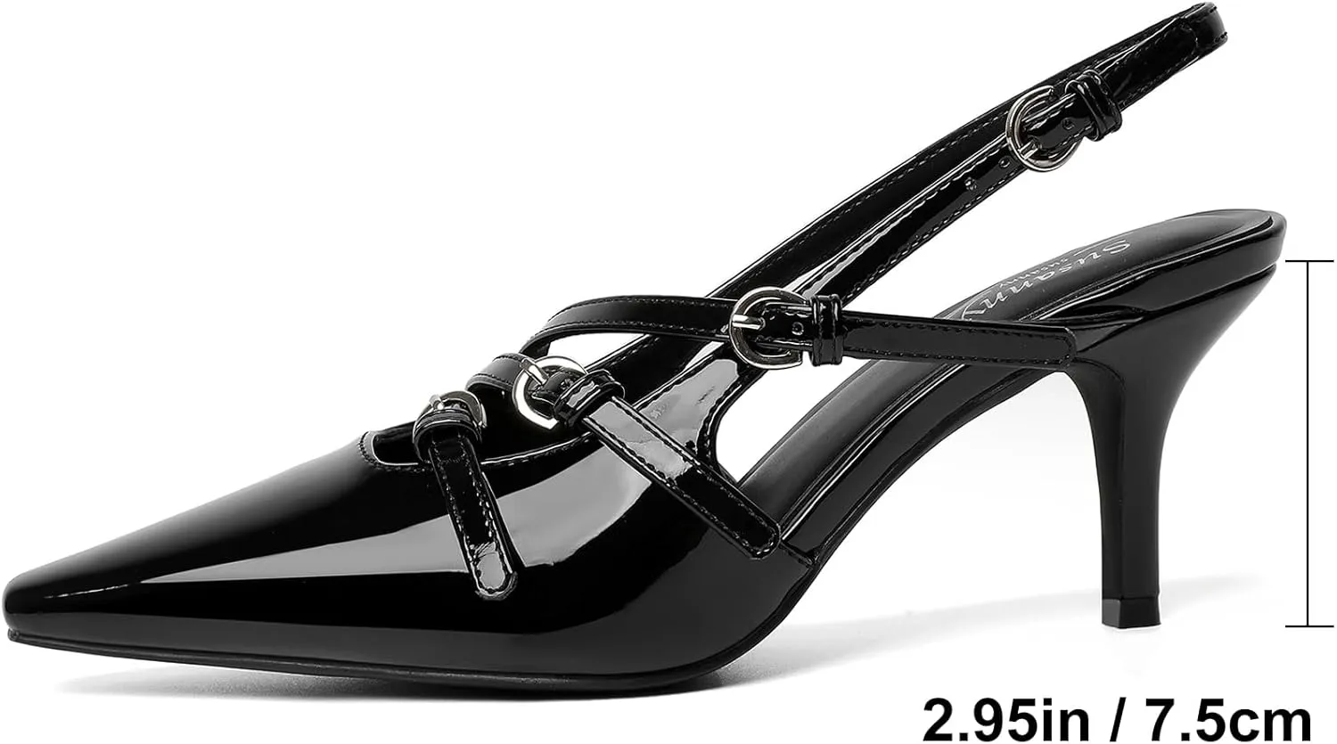 Susanny Slingback Kitten Heels for Women Closed Pointed Toe Strappy Dress Pumps Comfortable Stiletto Low Heels Sexy Buckle Strap Dressy Slip On Shoes for Wedding Bridal Party Work