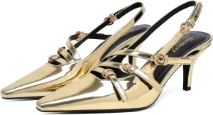 Susanny Slingback Kitten Heels for Women Closed Pointed Toe Strappy Dress Pumps Comfortable Stiletto Low Heels Sexy Buckle Strap Dressy Slip On Shoes for Wedding Bridal Party Work