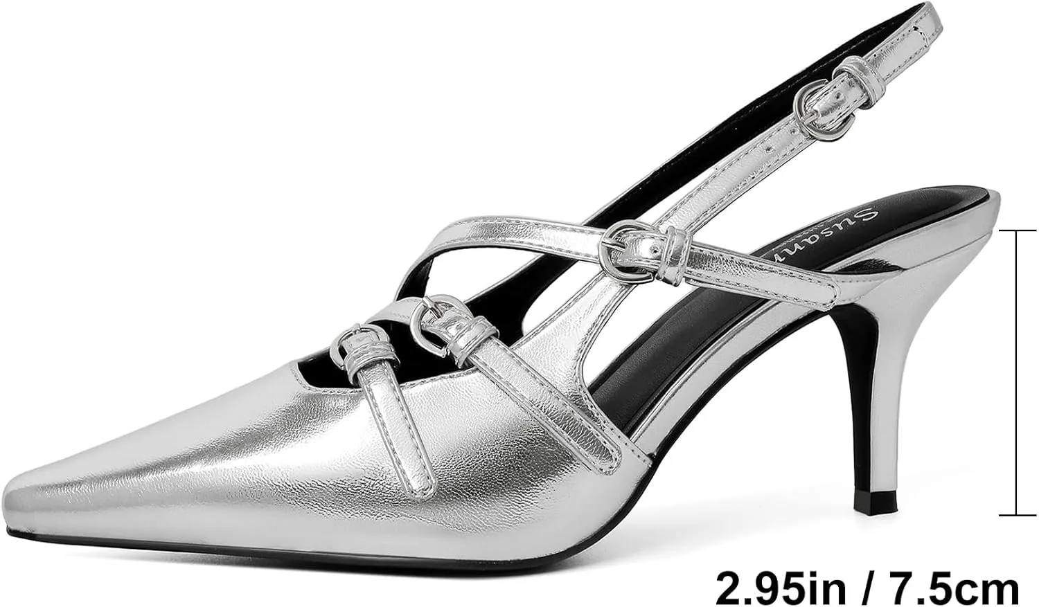 Susanny Slingback Kitten Heels for Women Closed Pointed Toe Strappy Dress Pumps Comfortable Stiletto Low Heels Sexy Buckle Strap Dressy Slip On Shoes for Wedding Bridal Party Work