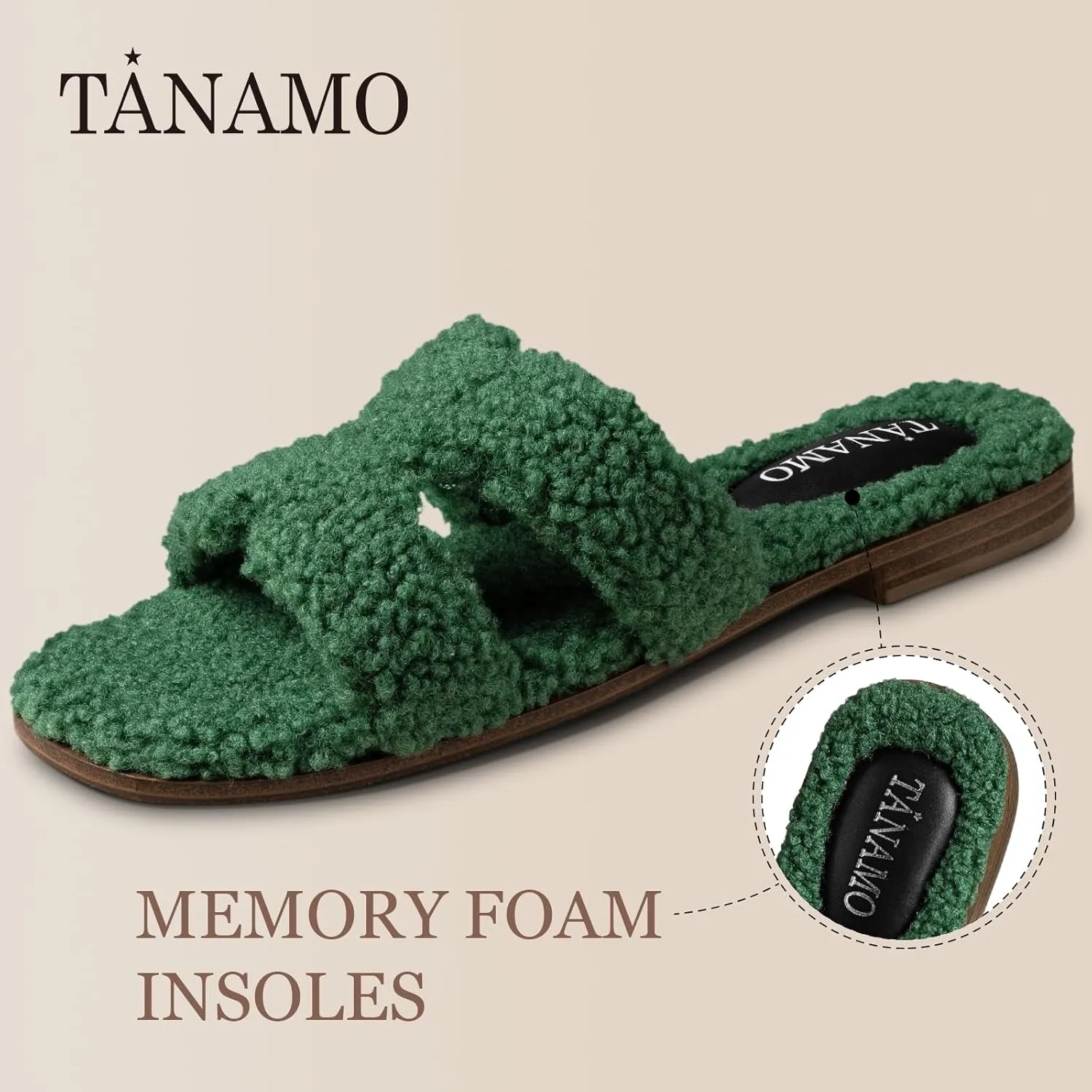 Tanamo Women's Fuzzy Cozy Slippers Slides House Slippers for Women Indoor Outdoor Dressy Flat Sandals Square Open Toe Casual