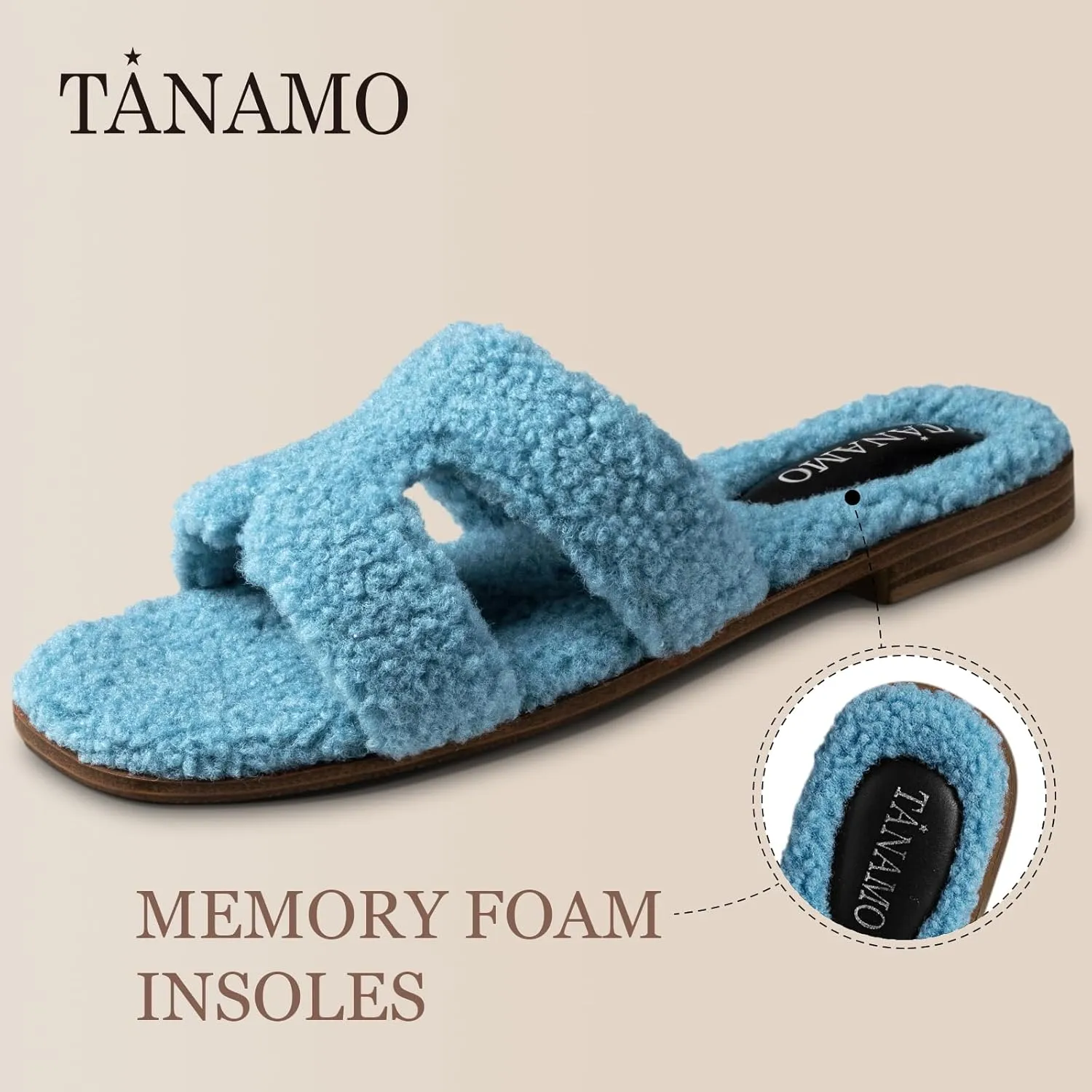 Tanamo Women's Fuzzy Cozy Slippers Slides House Slippers for Women Indoor Outdoor Dressy Flat Sandals Square Open Toe Casual