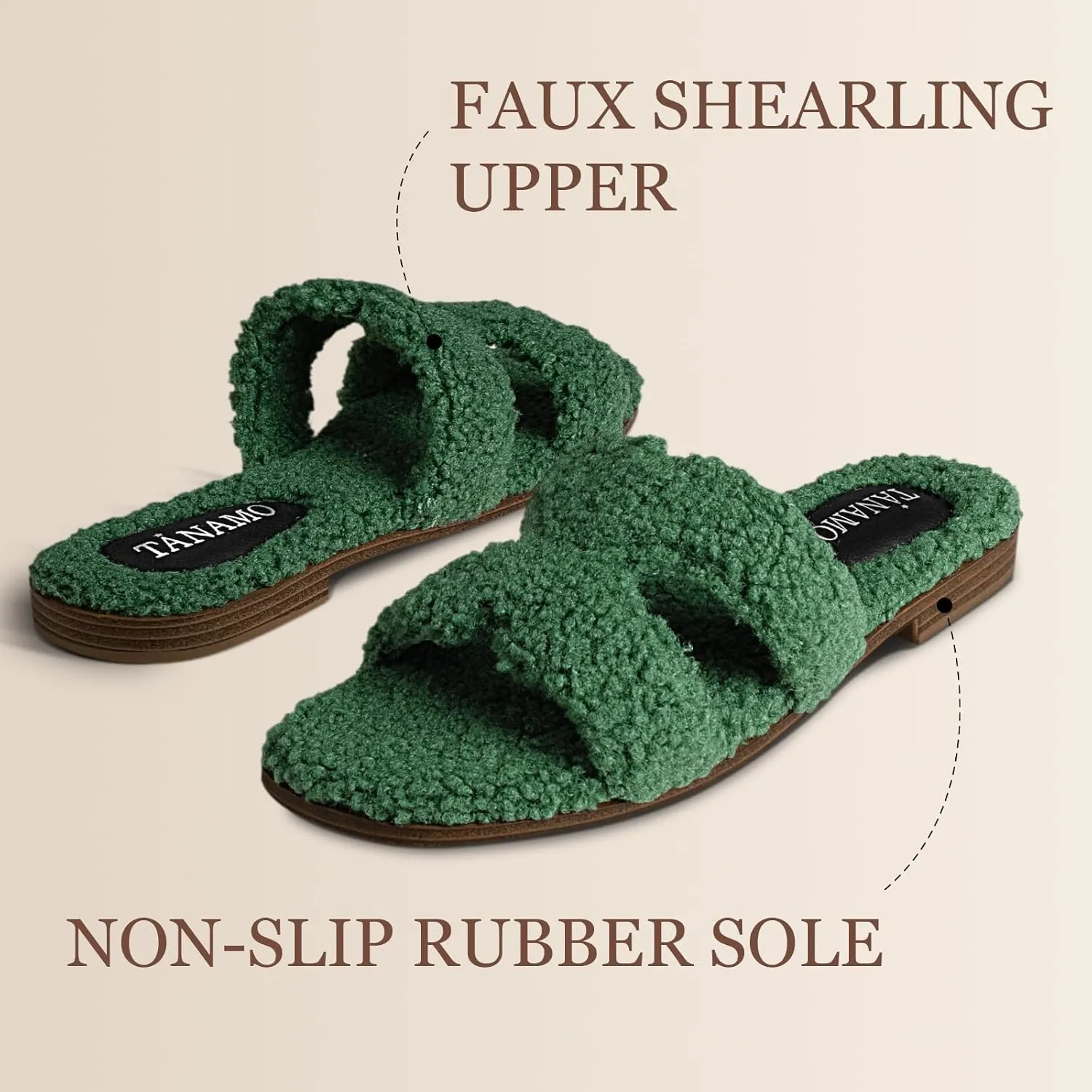 Tanamo Women's Fuzzy Cozy Slippers Slides House Slippers for Women Indoor Outdoor Dressy Flat Sandals Square Open Toe Casual