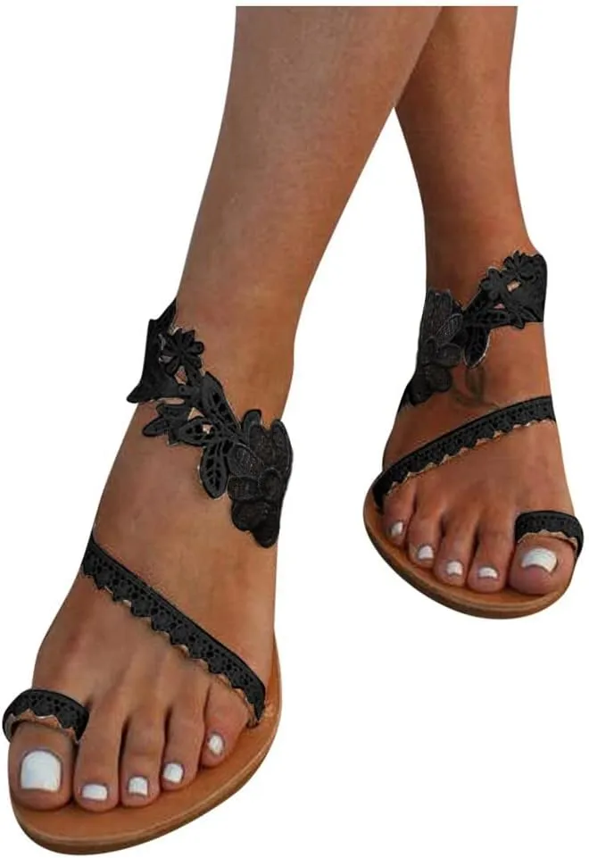 Temperament Flat Sandals for Women Comfortable Ankle Strap Outdoor Walking Shoes Comfortable Walking Sandals