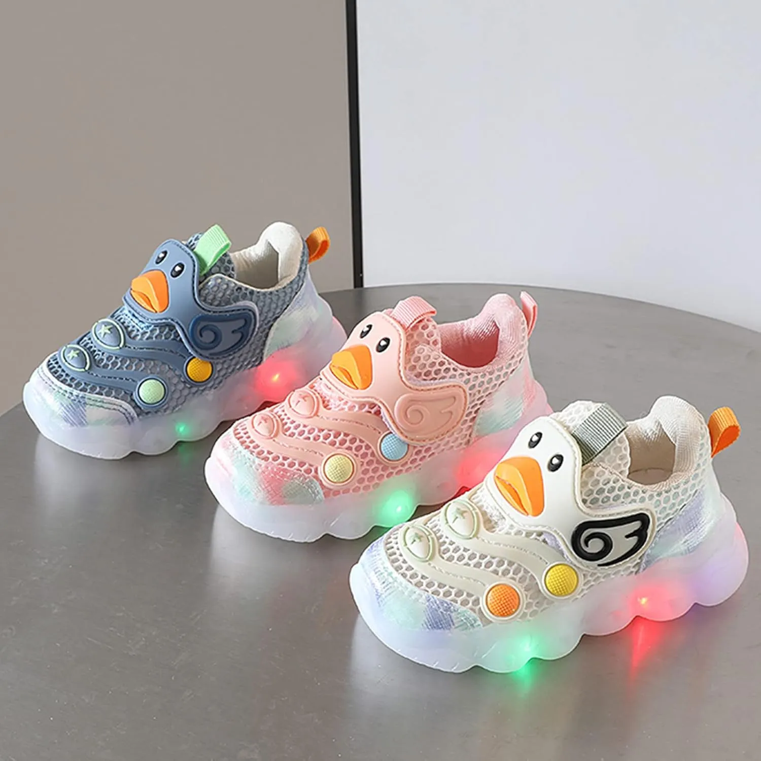 Toddler Baby Boys Girls LED Light Sneakers Walking Shoes Kids Knit Stripe Mesh Luminous Sport Running Shoes