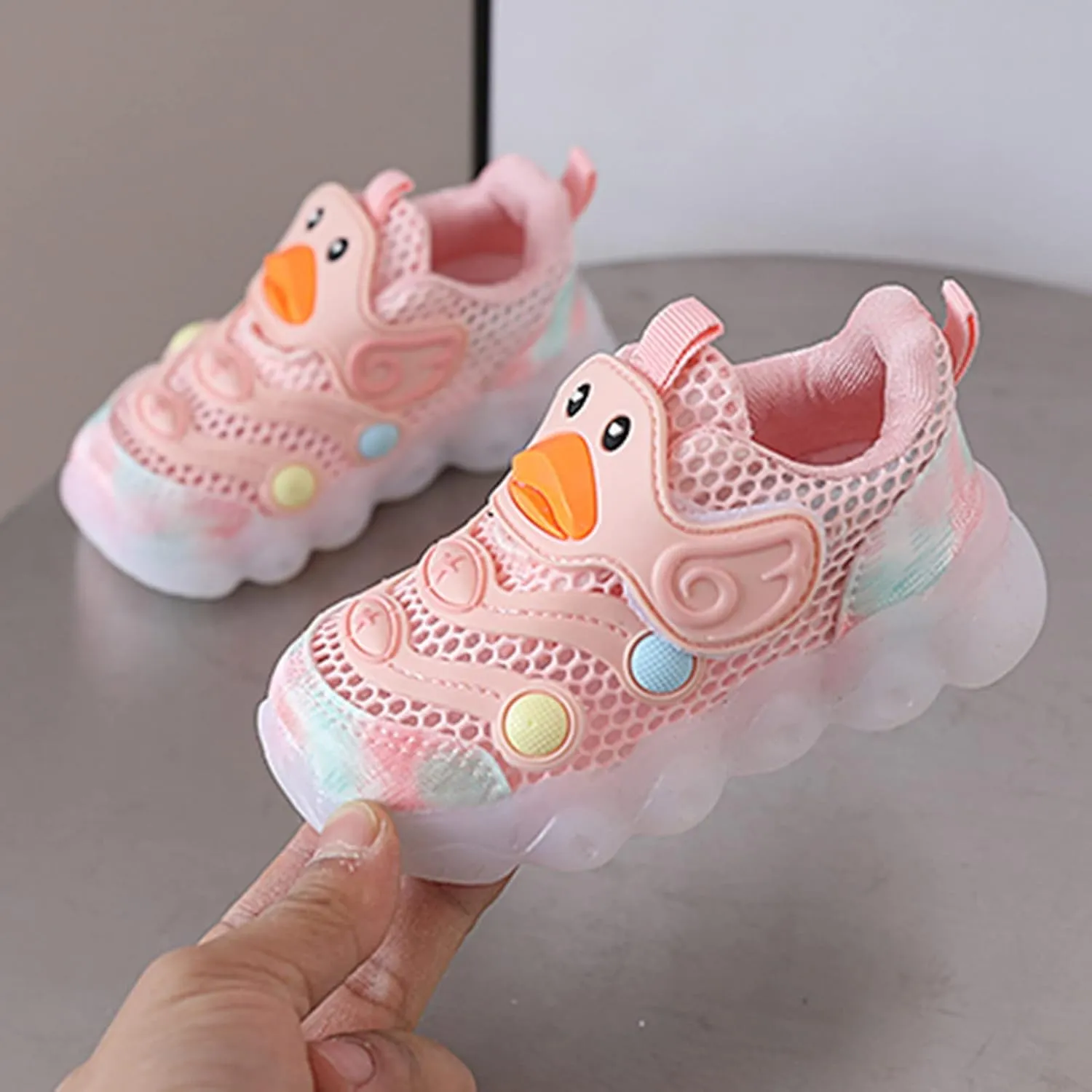 Toddler Baby Boys Girls LED Light Sneakers Walking Shoes Kids Knit Stripe Mesh Luminous Sport Running Shoes