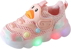 Toddler Baby Boys Girls LED Light Sneakers Walking Shoes Kids Knit Stripe Mesh Luminous Sport Running Shoes
