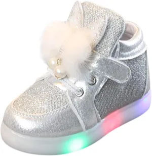 Toddler Baby Girls 𝐂artoon Rabbit Luminous Sport Shoes Fashion Cute High Top Light Up Casual Walking Sneakers