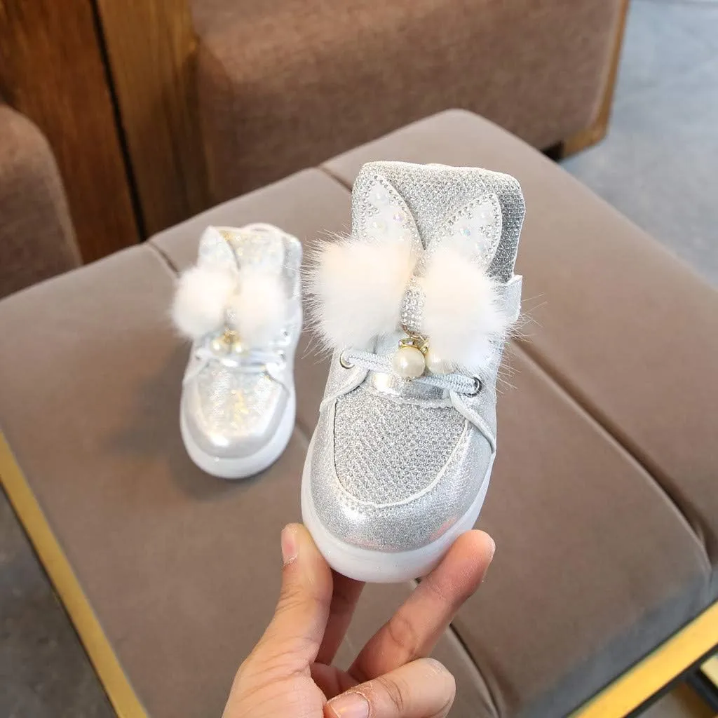 Toddler Baby Girls 𝐂artoon Rabbit Luminous Sport Shoes Fashion Cute High Top Light Up Casual Walking Sneakers