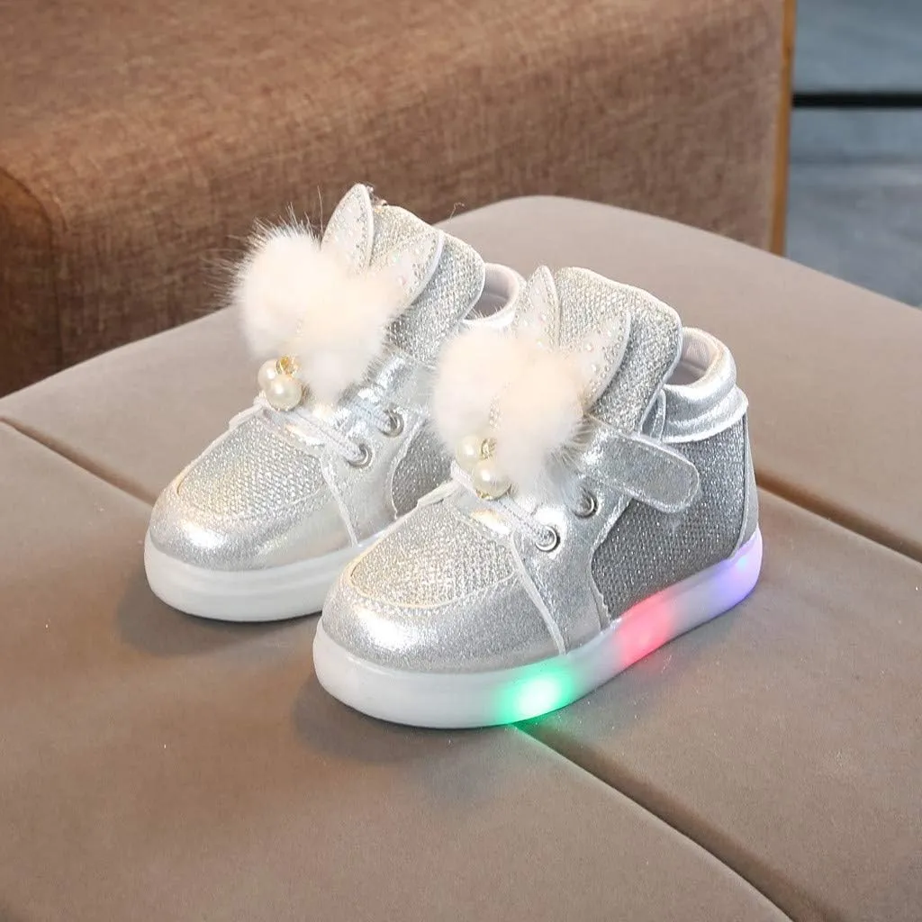 Toddler Baby Girls 𝐂artoon Rabbit Luminous Sport Shoes Fashion Cute High Top Light Up Casual Walking Sneakers