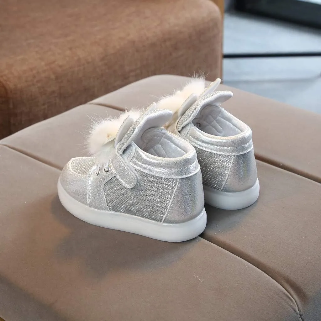 Toddler Baby Girls 𝐂artoon Rabbit Luminous Sport Shoes Fashion Cute High Top Light Up Casual Walking Sneakers