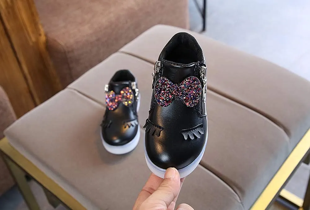 Toddler Girls 𝗥hinestone Light Up Sneaker High Top Slip On Rubber Bottom Zipper Cute Fashion Toddler Girl Shoes Size 9