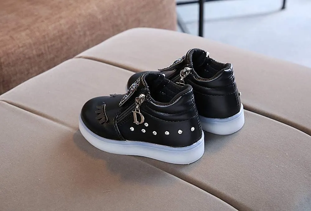 Toddler Girls 𝗥hinestone Light Up Sneaker High Top Slip On Rubber Bottom Zipper Cute Fashion Toddler Girl Shoes Size 9