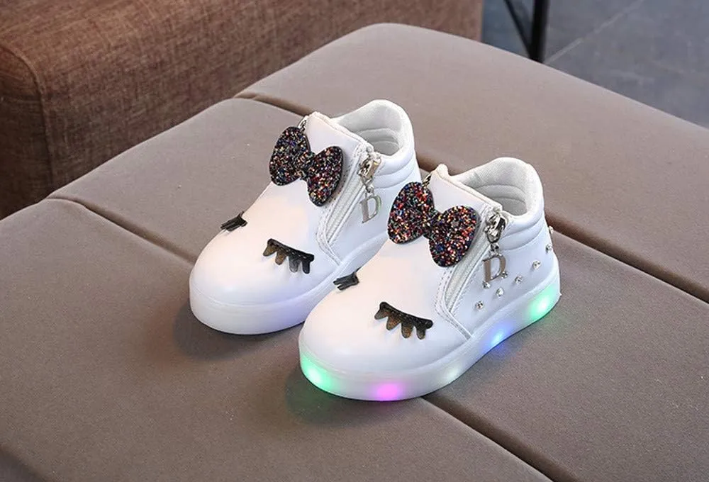 Toddler Girls 𝗥hinestone Light Up Sneaker High Top Slip On Rubber Bottom Zipper Cute Fashion Toddler Girl Shoes Size 9