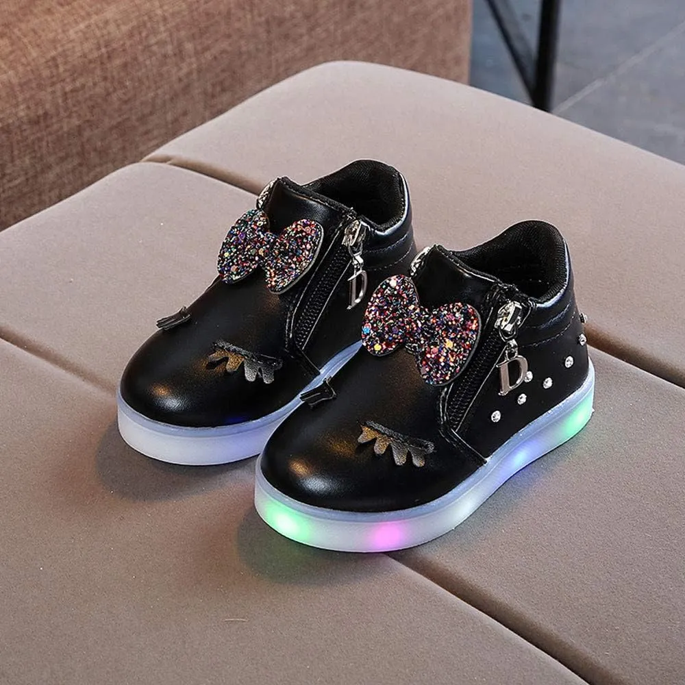 Toddler Girls 𝗥hinestone Light Up Sneaker High Top Slip On Rubber Bottom Zipper Cute Fashion Toddler Girl Shoes Size 9
