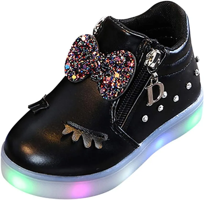 Toddler Girls 𝗥hinestone Light Up Sneaker High Top Slip On Rubber Bottom Zipper Cute Fashion Toddler Girl Shoes Size 9