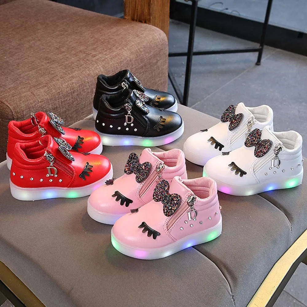 Toddler Girls 𝗥hinestone Light Up Sneaker High Top Slip On Rubber Bottom Zipper Cute Fashion Toddler Girl Shoes Size 9