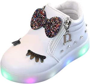 Toddler Girls 𝗥hinestone Light Up Sneaker High Top Slip On Rubber Bottom Zipper Cute Fashion Toddler Girl Shoes Size 9