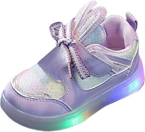 Toddler Infant Girls Cute Rabbit Ear Light Up Shoes Luminous Flat Bottom Breathable Outdoor Play Casual Sneakers