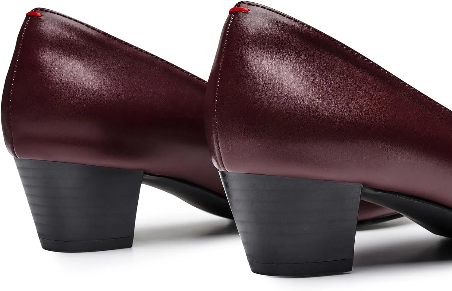 Trary Low Black Nude Blue Red Heels for Women Closed Round Toe Chunky Block 1.8 Inch Women's Heels Pumps Comfortable Dressy Work Casual PU Shoes for Wedding Office Business