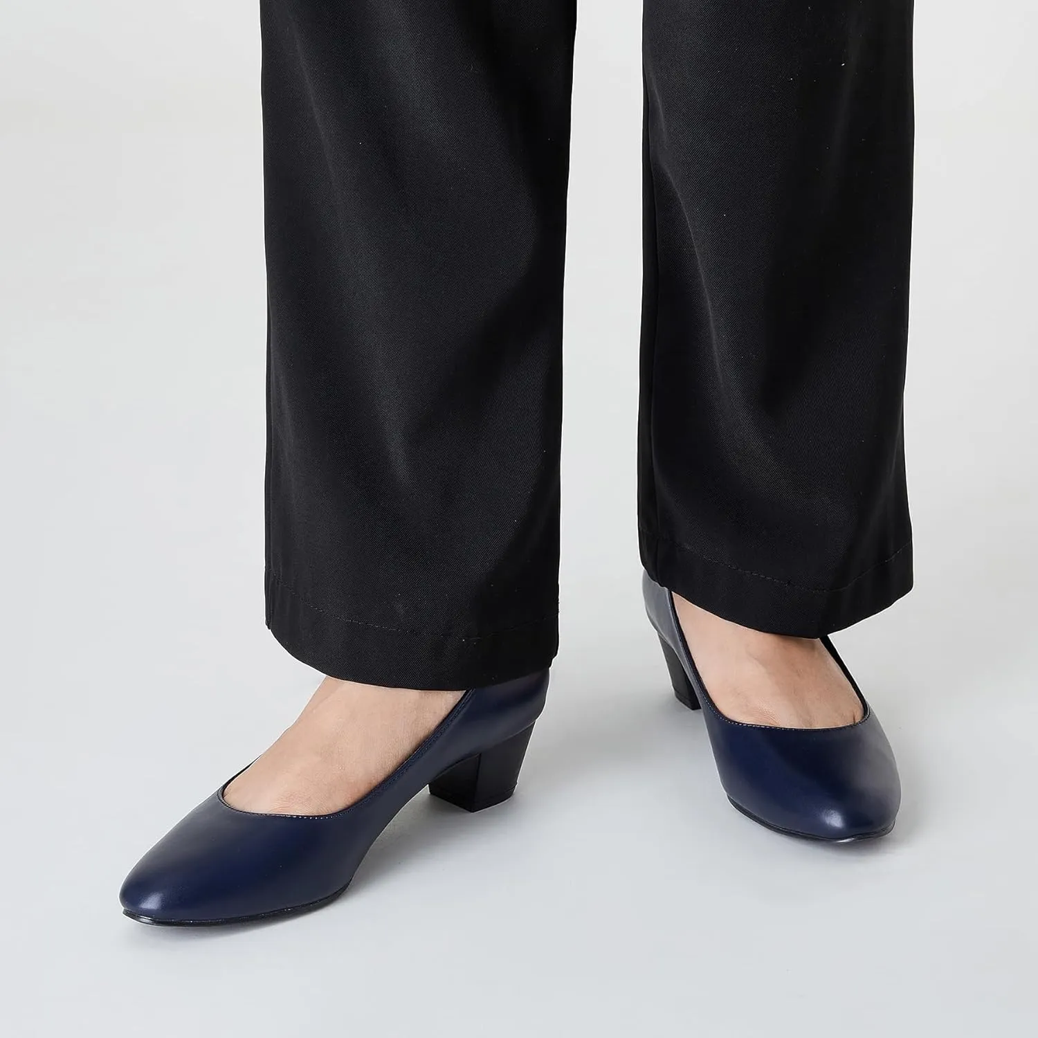 Trary Low Black Nude Blue Red Heels for Women Closed Round Toe Chunky Block 1.8 Inch Women's Heels Pumps Comfortable Dressy Work Casual PU Shoes for Wedding Office Business