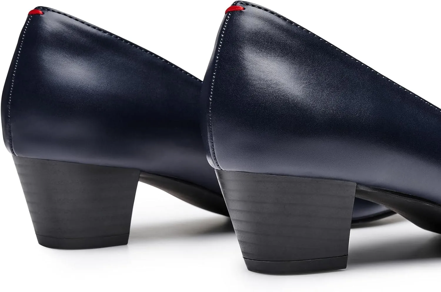 Trary Low Black Nude Blue Red Heels for Women Closed Round Toe Chunky Block 1.8 Inch Women's Heels Pumps Comfortable Dressy Work Casual PU Shoes for Wedding Office Business