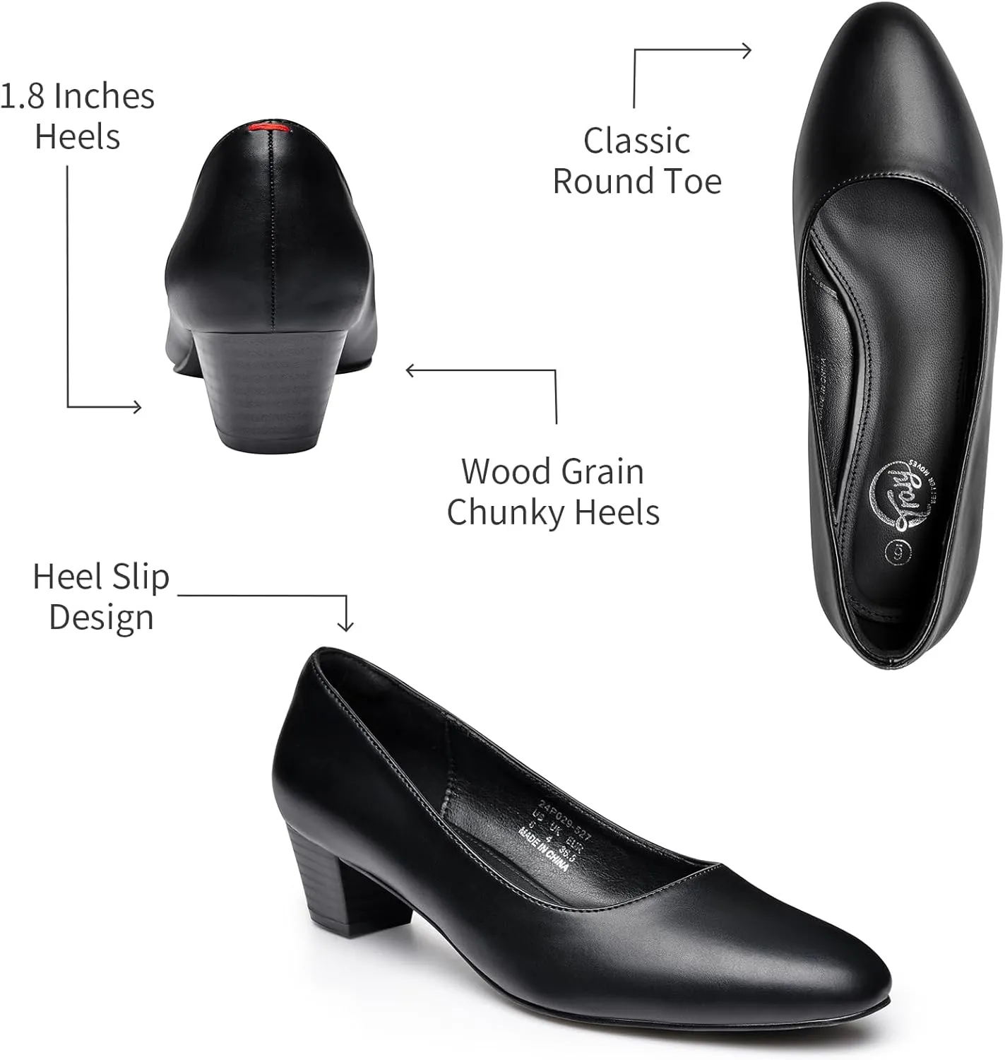 Trary Low Black Nude Blue Red Heels for Women Closed Round Toe Chunky Block 1.8 Inch Women's Heels Pumps Comfortable Dressy Work Casual PU Shoes for Wedding Office Business