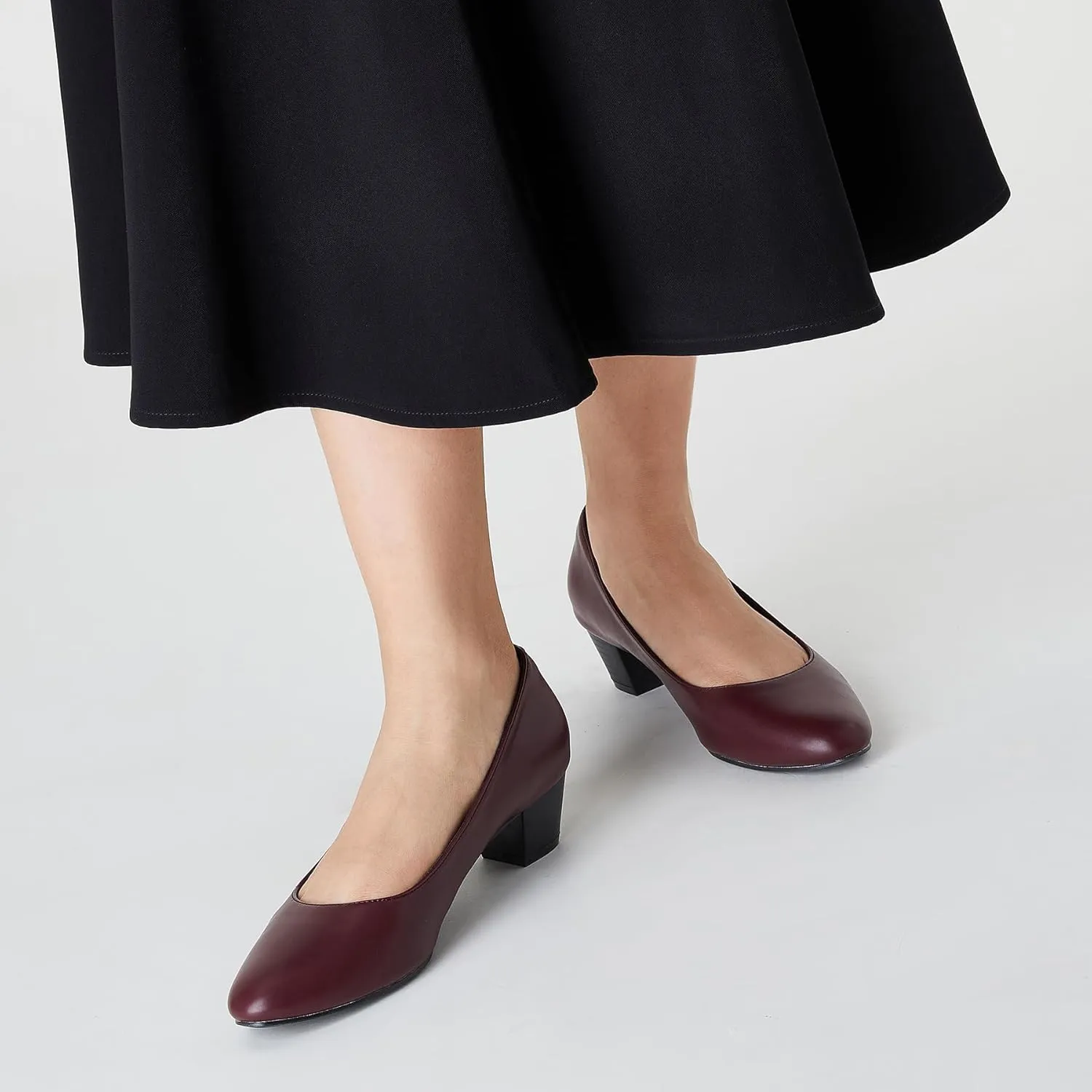 Trary Low Black Nude Blue Red Heels for Women Closed Round Toe Chunky Block 1.8 Inch Women's Heels Pumps Comfortable Dressy Work Casual PU Shoes for Wedding Office Business