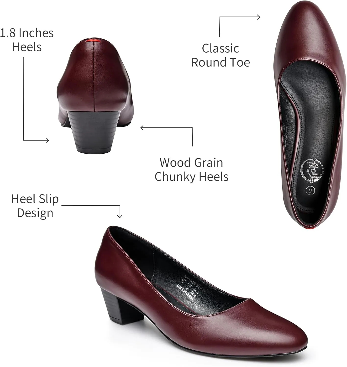 Trary Low Black Nude Blue Red Heels for Women Closed Round Toe Chunky Block 1.8 Inch Women's Heels Pumps Comfortable Dressy Work Casual PU Shoes for Wedding Office Business