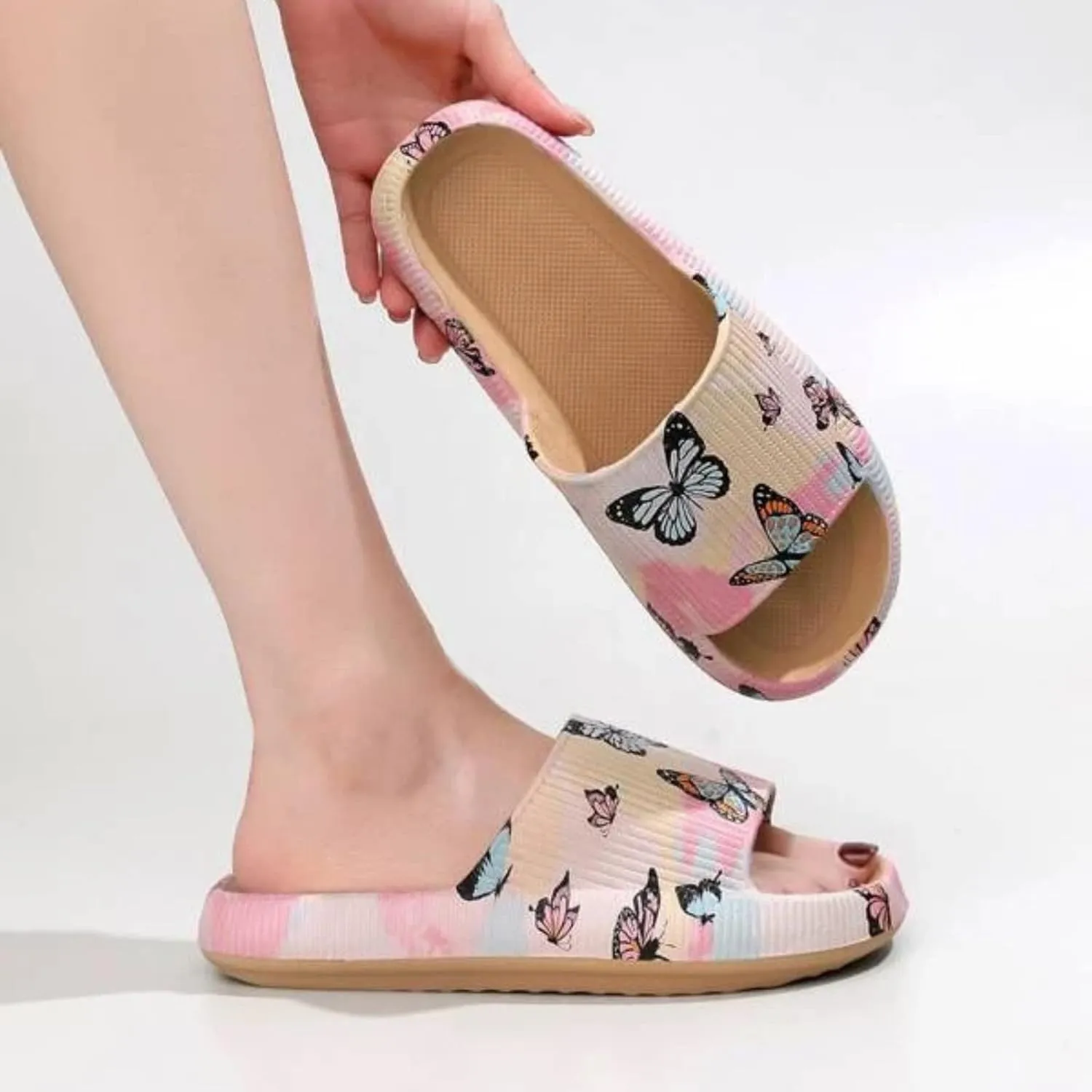 Vacation Sandals for Women Lightweight Beach Sandals Soft Sole Open Toe Pillow Slippers Women's Cloud Slides
