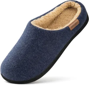 VeraCosy Men's Wool Felt Slippers with Comfy Fuzzy Faux Sherpa Slip-on Memory Foam for Indoor House