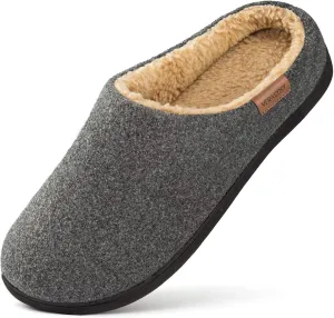 VeraCosy Men's Wool Felt Slippers with Comfy Fuzzy Faux Sherpa Slip-on Memory Foam for Indoor House