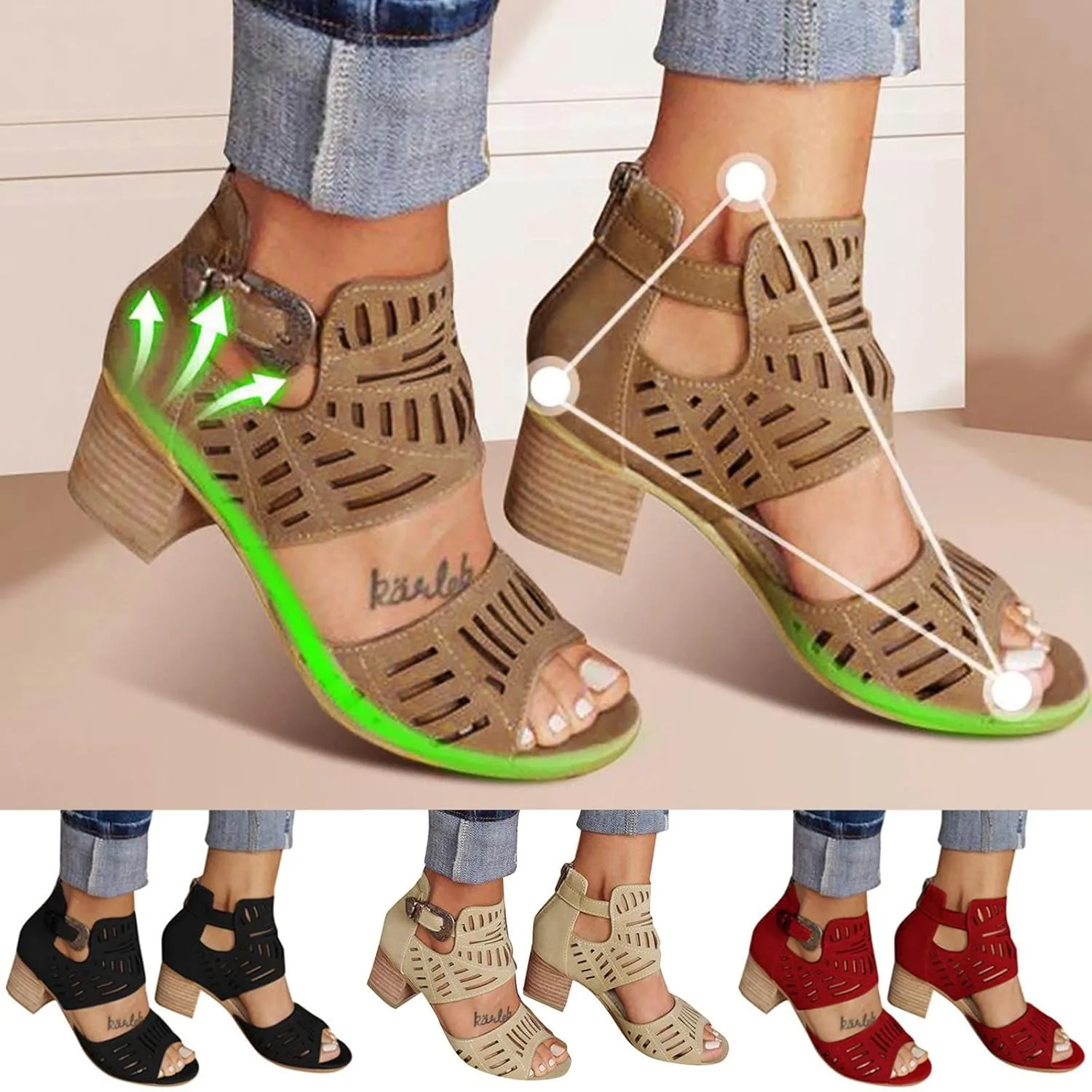 Walking Sandals Women, Womens Sandals Sexy Hollow Floral Lace Chunky High Heels Peep Toe Platform Boots