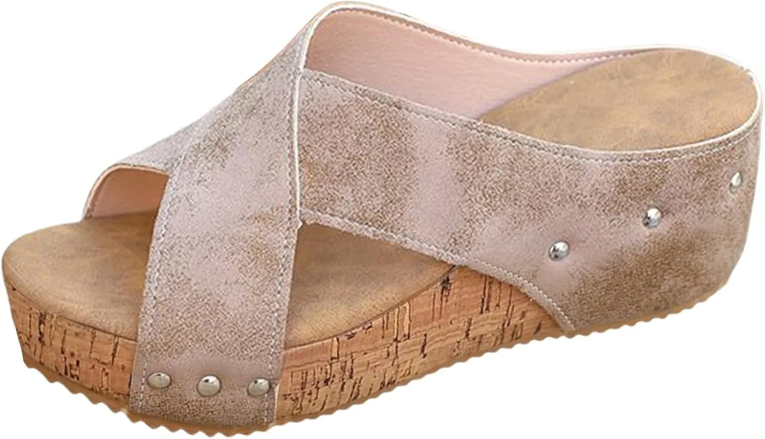 Wedge Sandals for Women Open Toe Slip On Slides Cork Heeled Cutout Comfortable Slide Sandals Criss Cross Straps Flat Clogs Slide Sandal Dressy Casual Boho Summer Beach Shoes