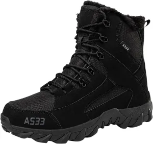 Winter Plush Cotton Boots for Men Large Size Couples Outdoor Training Boots Mid Top Durable Water Proof