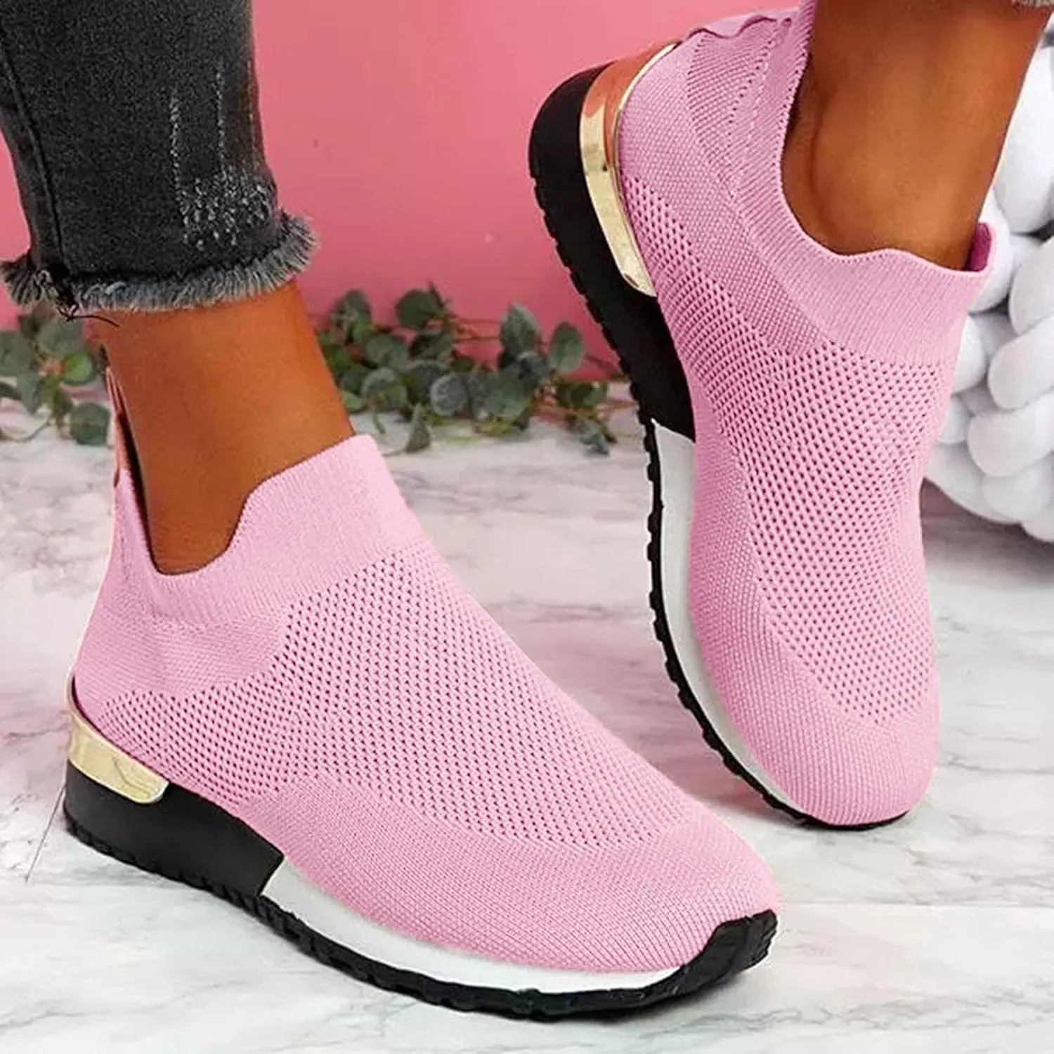 Women Elastic Slip On Sneakers Casual Walking Shoes Lightweight Canvas Comfortable Flats Non Slip Breathable Loafers