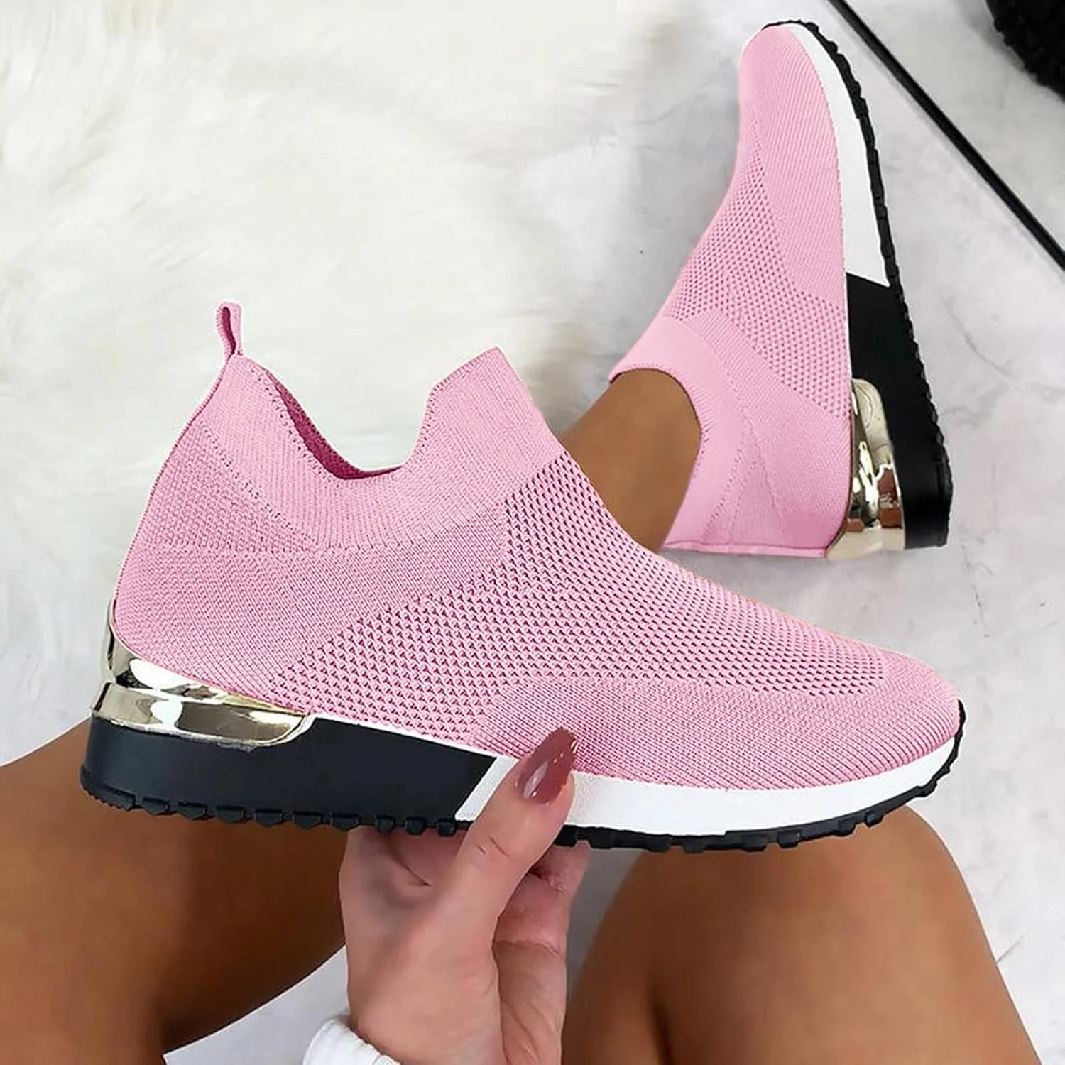 Women Elastic Slip On Sneakers Casual Walking Shoes Lightweight Canvas Comfortable Flats Non Slip Breathable Loafers