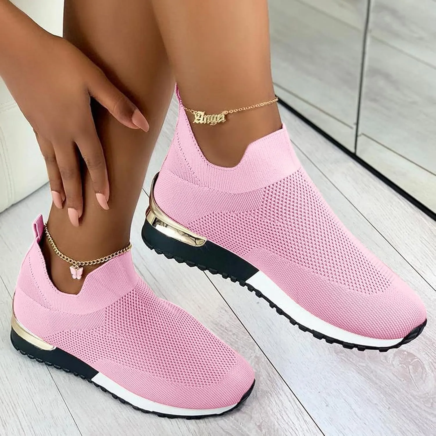 Women Elastic Slip On Sneakers Casual Walking Shoes Lightweight Canvas Comfortable Flats Non Slip Breathable Loafers