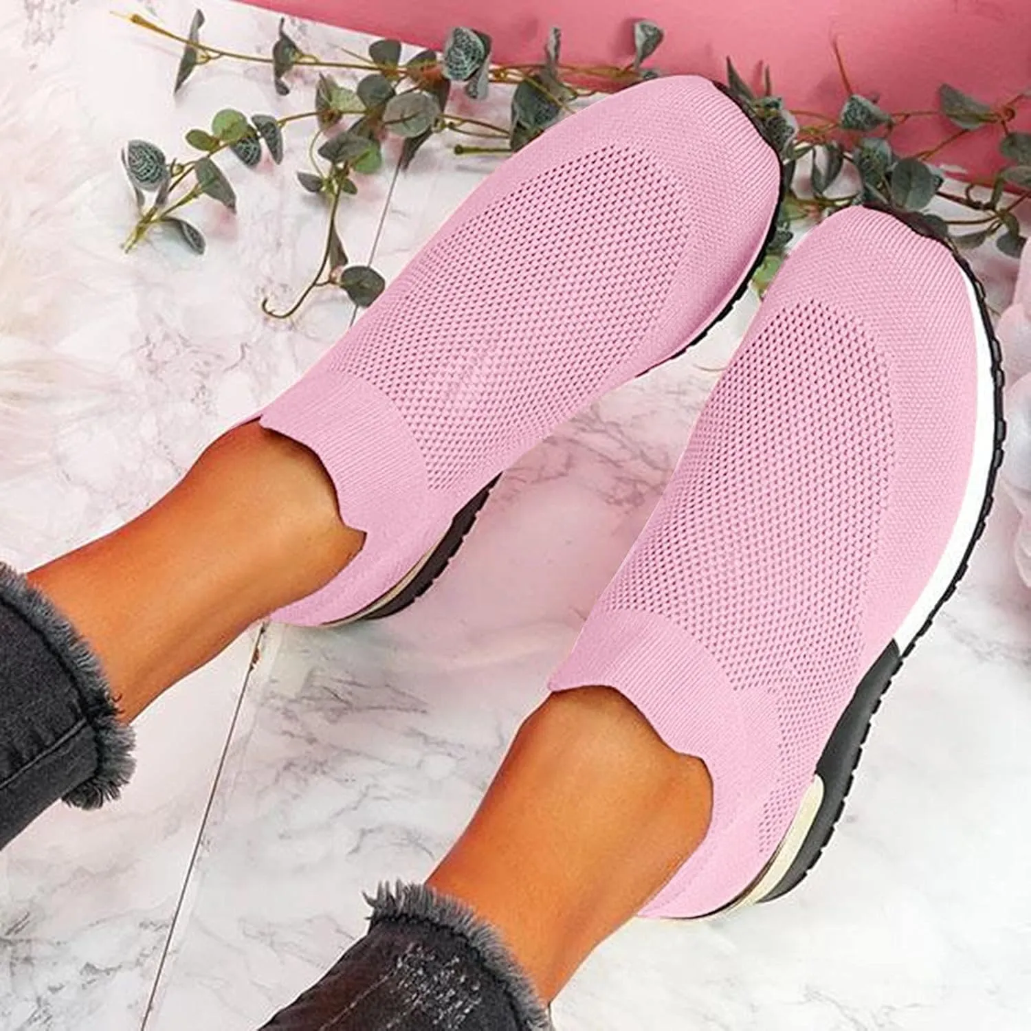 Women Elastic Slip On Sneakers Casual Walking Shoes Lightweight Canvas Comfortable Flats Non Slip Breathable Loafers