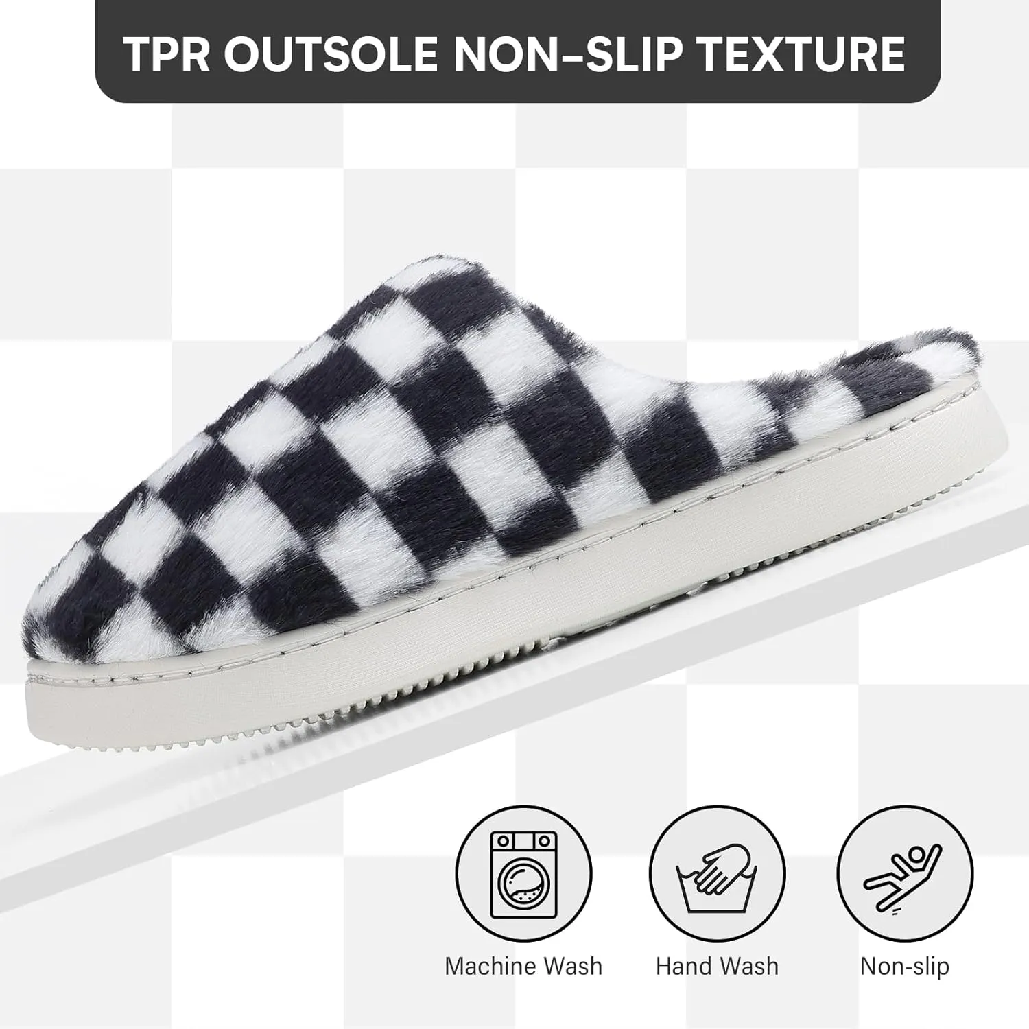 Women House Checkered Slippers - Mens Cozy Fuzzy Plaid Memory Foam Slippers with Faux Fur Lining for Indoor & Outdoor Comfort Soft Slides