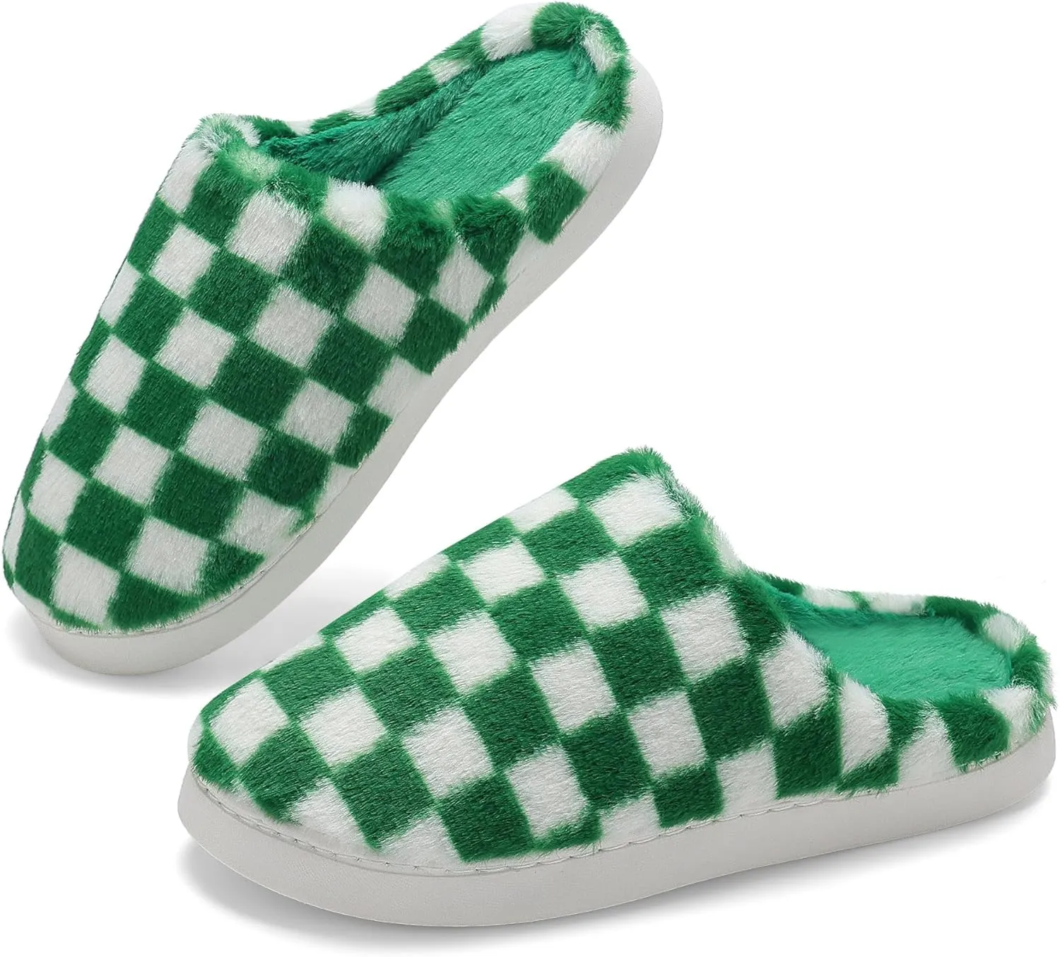 Women House Checkered Slippers - Mens Cozy Fuzzy Plaid Memory Foam Slippers with Faux Fur Lining for Indoor & Outdoor Comfort Soft Slides