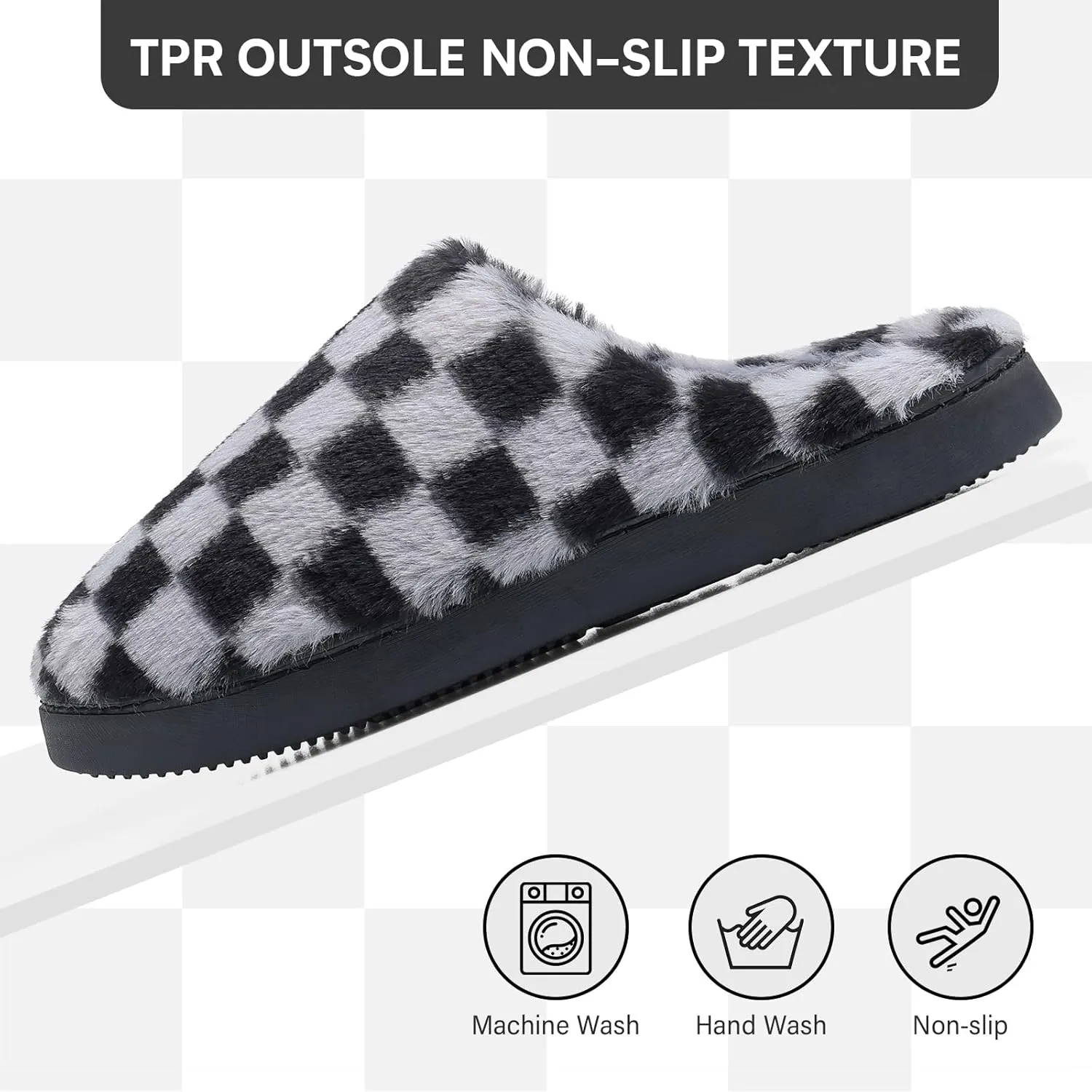 Women House Checkered Slippers - Mens Cozy Fuzzy Plaid Memory Foam Slippers with Faux Fur Lining for Indoor & Outdoor Comfort Soft Slides