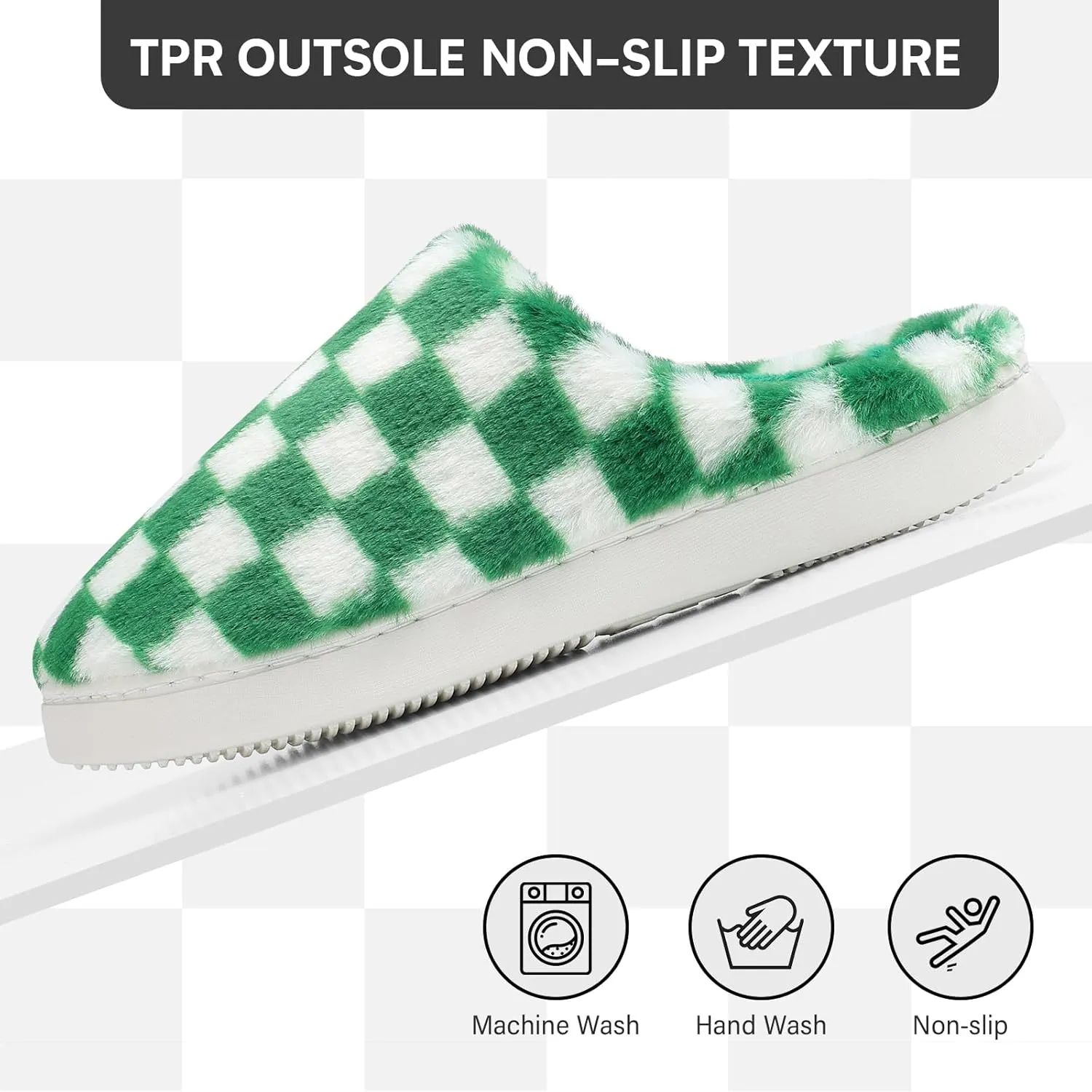 Women House Checkered Slippers - Mens Cozy Fuzzy Plaid Memory Foam Slippers with Faux Fur Lining for Indoor & Outdoor Comfort Soft Slides