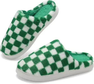Women House Checkered Slippers - Mens Cozy Fuzzy Plaid Memory Foam Slippers with Faux Fur Lining for Indoor & Outdoor Comfort Soft Slides