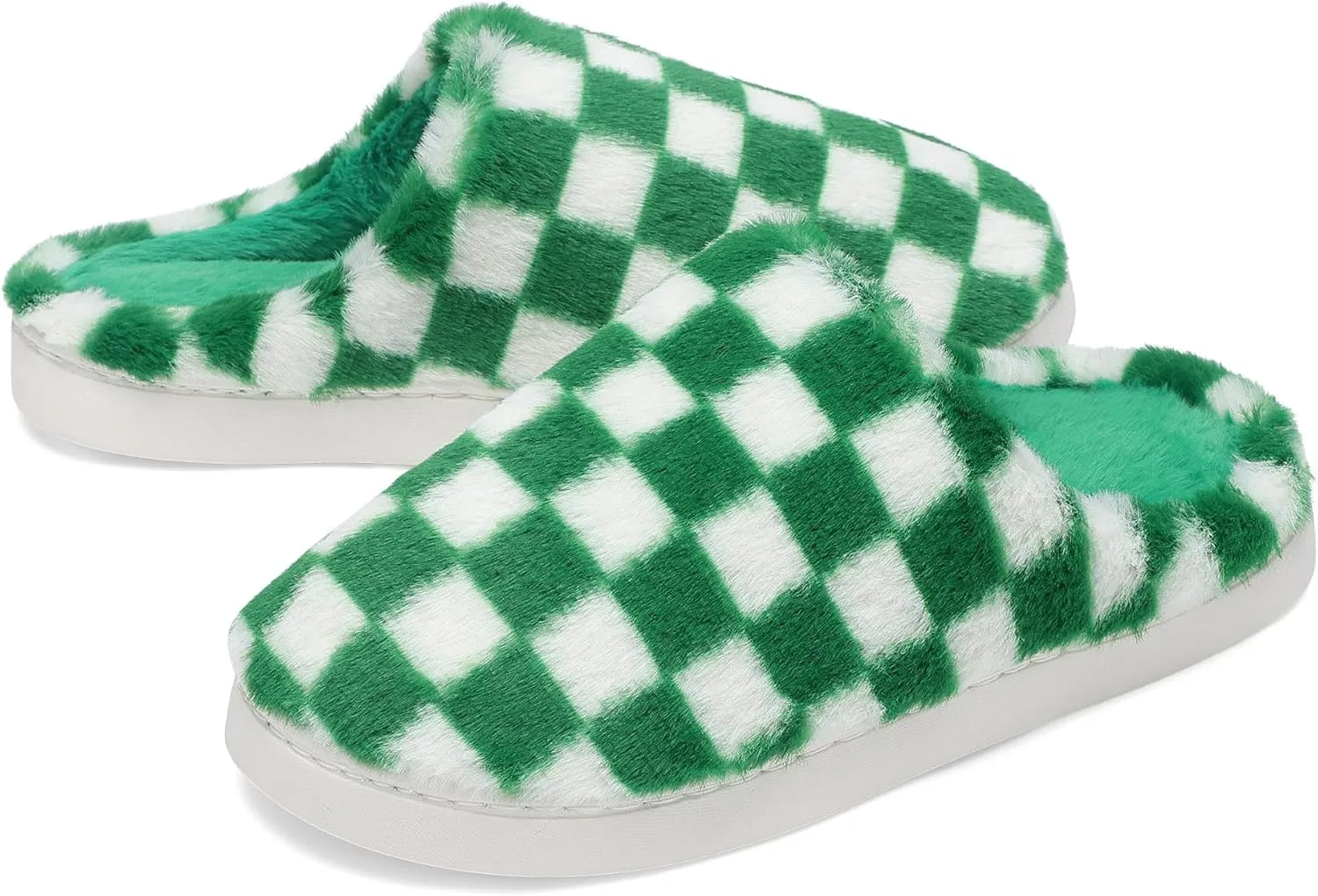 Women House Checkered Slippers - Mens Cozy Fuzzy Plaid Memory Foam Slippers with Faux Fur Lining for Indoor & Outdoor Comfort Soft Slides