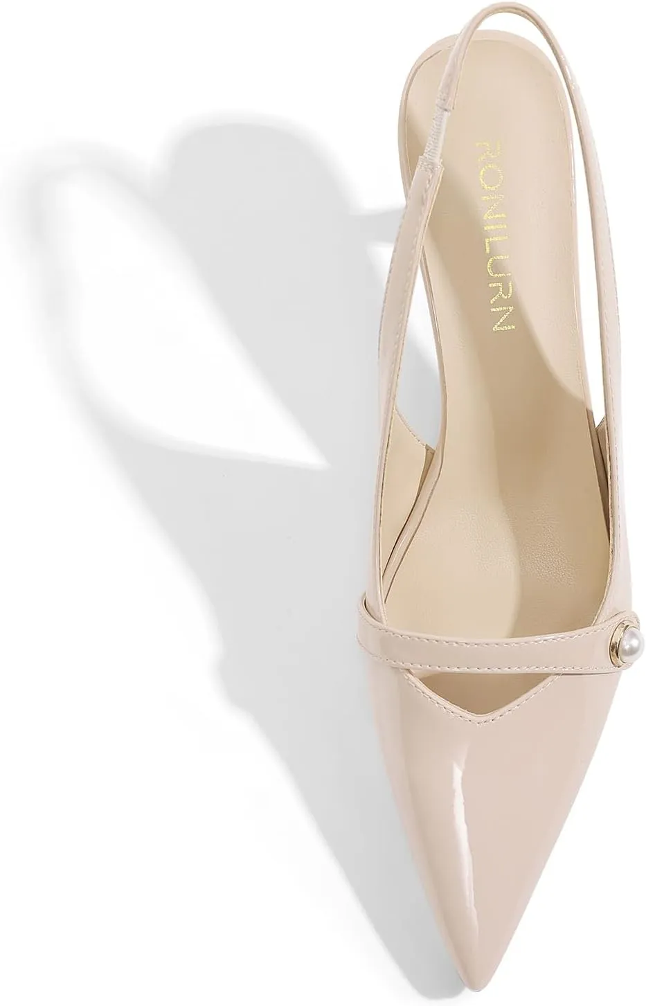 Women Kitten Heels Slingback Low Heel Pumps Dress Shoes for Women Closed Pointed Toe Pearl Heels for Work Wedding Bridal