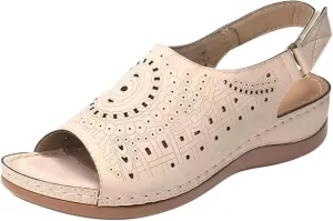 Women Wedge Sandals Comfortable Orthopedic Non Slip Sandals Ladies Vintage Hollow Out Yoga Mat Shoes Fashion Adjustable Ankle Strap Metal Buckle Beach Shoe