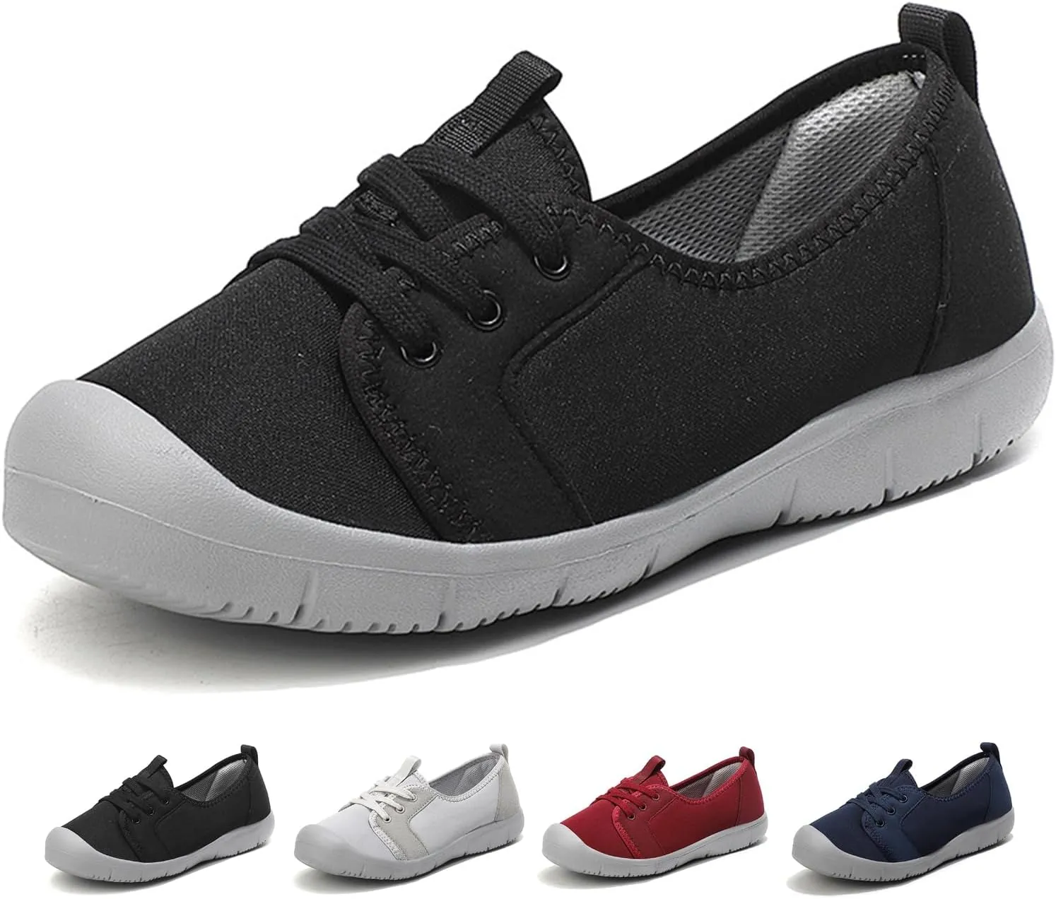 Women's Canvas Slip On Orthopedic Walking Shoes Comfortable Round Toe Shallow Mouth Lace Up Loafers Breathable Lightweight Casual Run Shoes
